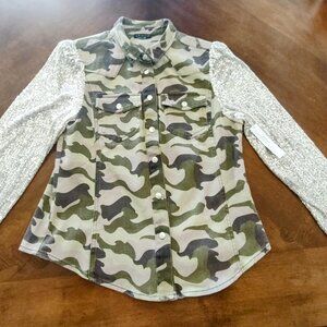 COOL-Sexy- Venus jacket/shirt. Silver sequin sleeves and camouflage body.